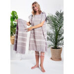 Komplet poncho hammam damskie i ręcznik hammam beżowy 100% naturalna bawełna Yeye