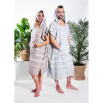 Komplet poncho hammam damski beż i męski 100% naturalna bawełna Yeye