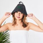 Zestaw do sauny pareo frotte wiązane i czapka filcowa - obrazek 3