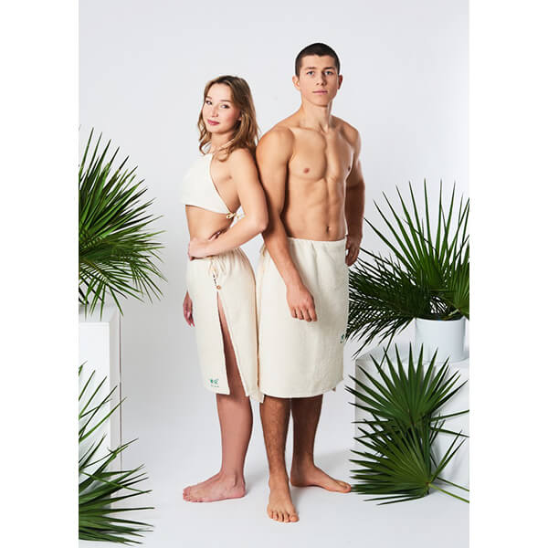 Zestaw frotte do sauny dla dwojga - strój Bembea i kilt wiązany - obrazek 2